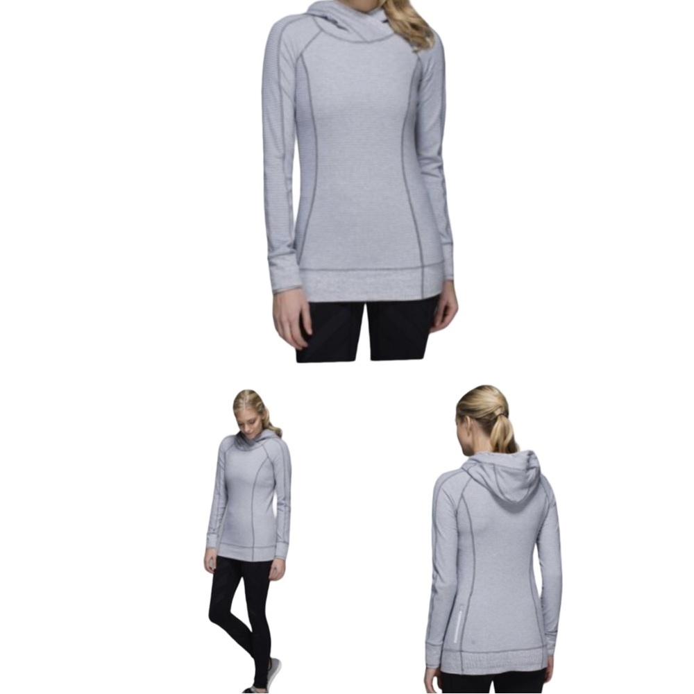 LULULEMON Think Fast Hoodie Mini Check White Heathered Slate Tonka Stripe Sz 10